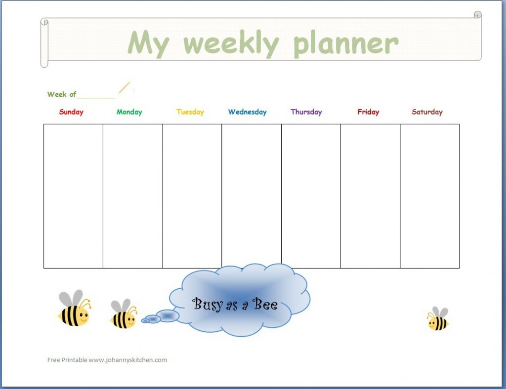 weekly planner busy as a bee